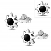 Black Onyx Sun Stud Silver Earrings, e316
